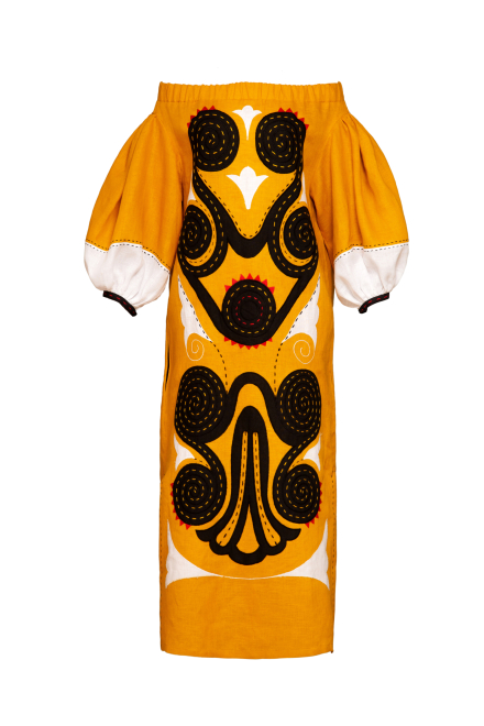 Theia midi dress in Ochre