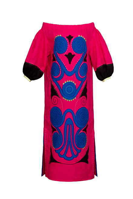Theia midi dress in Fuchsia