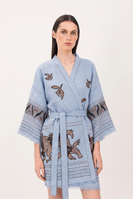 Animal realm short kimono in Pale Blue