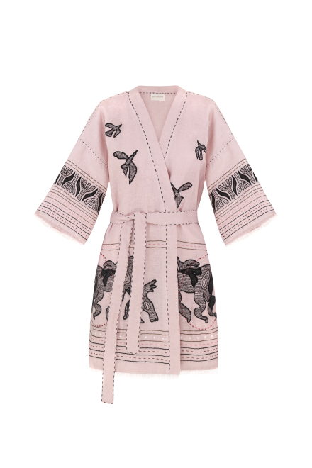 Animal realm short kimono in Powder Pink