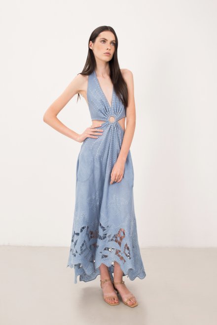 To the light long sarafan dress in Pale blue