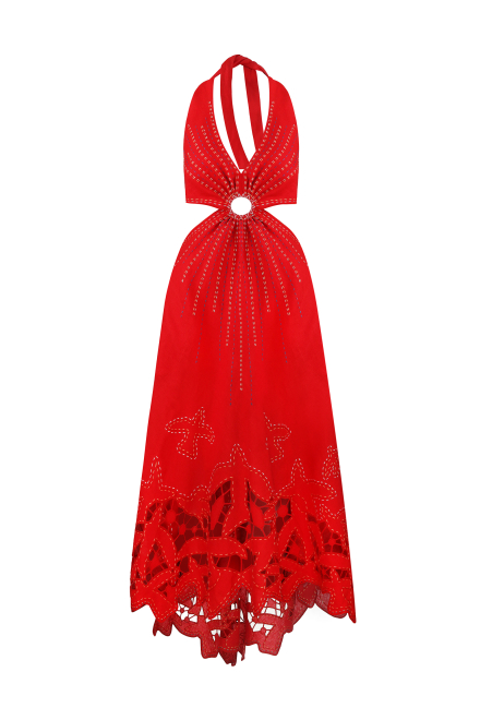 To the light long sarafan dress in Red