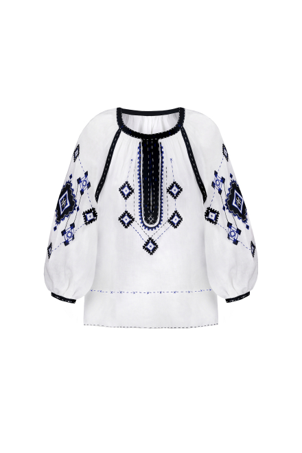 Ozima blouse in white with Blue embroidery