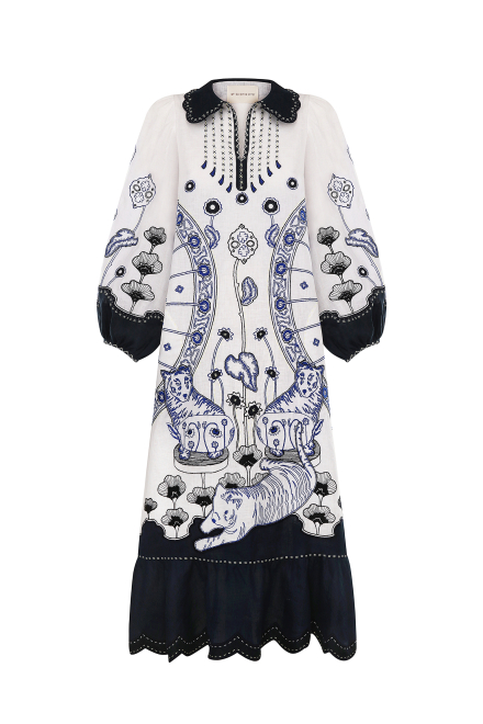 Burning tiger midi dress in White