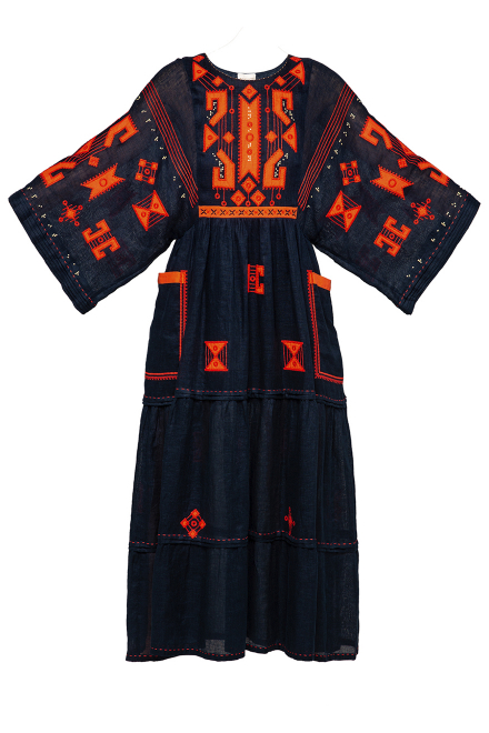 Braille Long Dress in Navy Blue