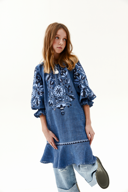 Tree of Life Dress in Denim Blue