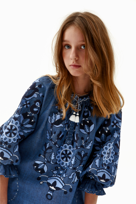 Tree of Life Dress in Denim Blue