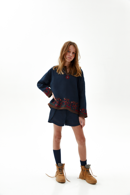 Safari Suit with Shorts in Navy Blue