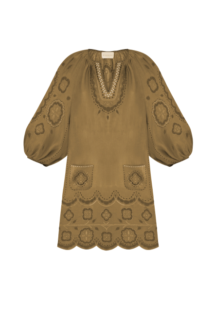 Merezhivo Short Dress in Golden Green