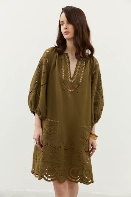 Merezhivo Short Dress in Golden Green