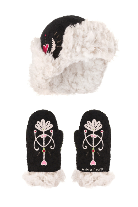 Snowfall Ushanka Hat in Black and Snowfall Mittens in Black