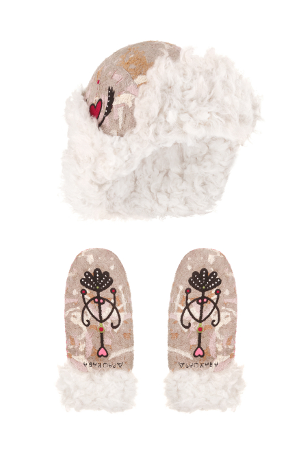 Snowfall Ushanka Hat in Beige and Snowfall Mittens in Beige