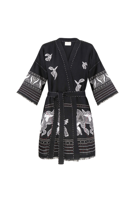 Animal realm short Kimono in Black