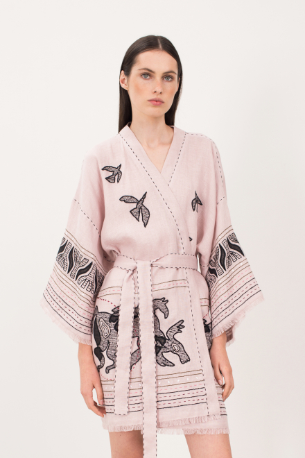 Animal realm short Kimono in Powder pink