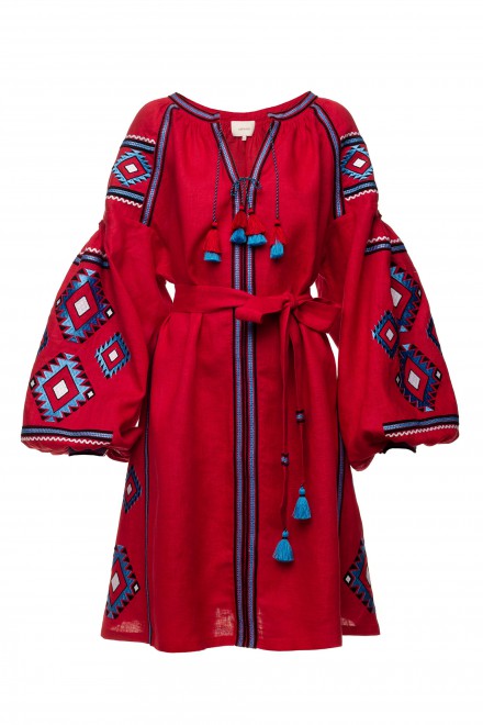 Aztec Short Dress in Red