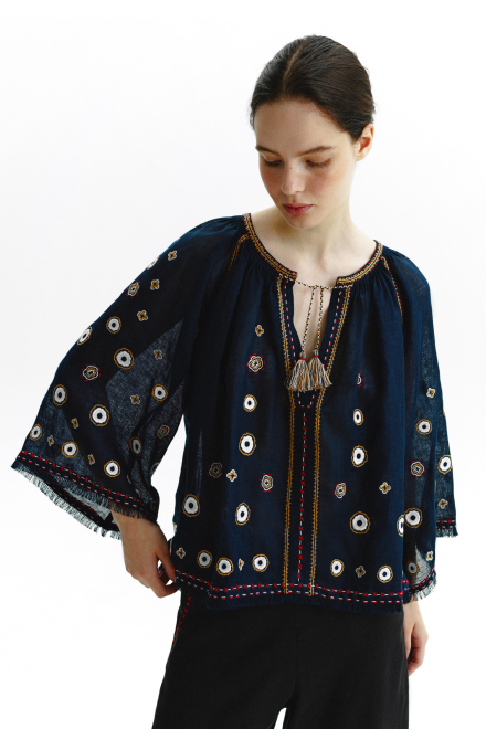 Le Bain Blouse in Navy Blue