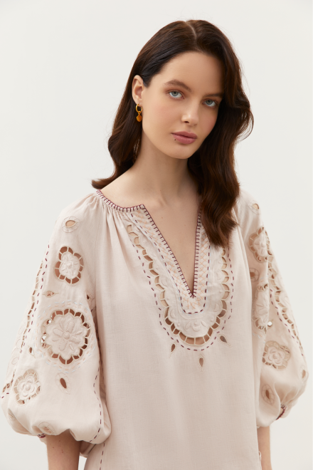 Merezhivo Long Blouse in Nude