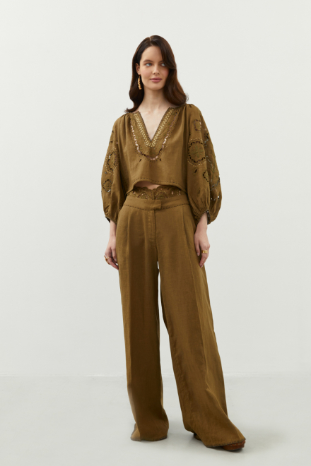 Merezhivo Pants in Golden Green