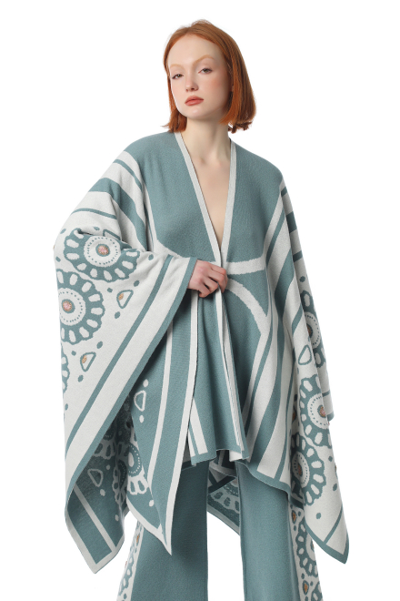 Modern Muse Poncho in Sage - White Ice