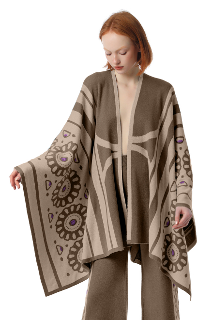 Modern Muse Poncho in Brown - Raffia