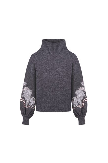 Peonies jumper with turtle neck in Graphite