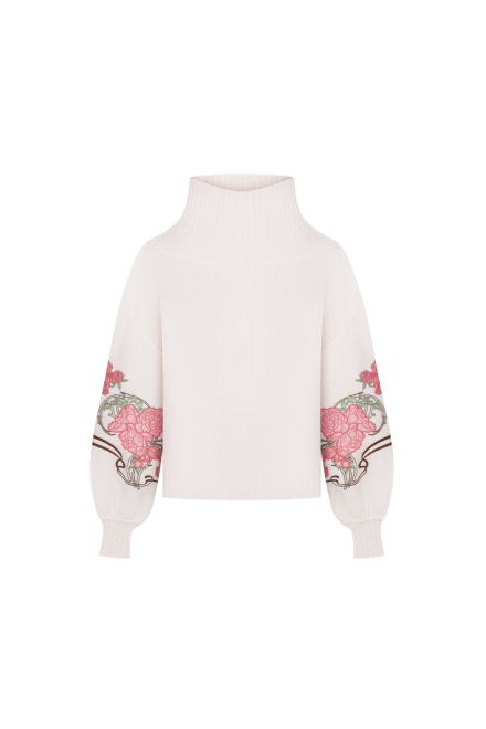 Peonies jumper with turtle neck in White ice