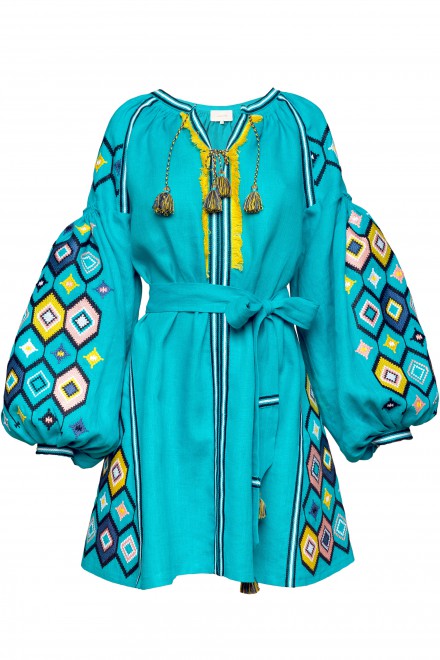 Mosa Short Dress in Turquoise