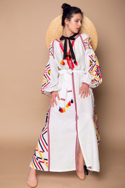 Gia Long Dress in White Tricolor