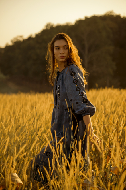 Striy midi dress in Denim Blue