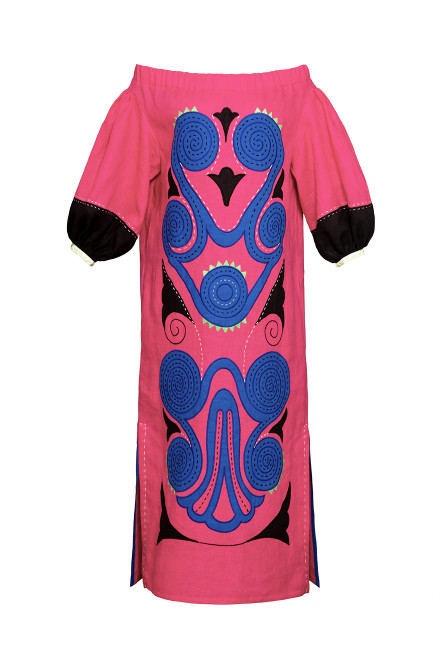 Theia Midi Dress in Fuchsia