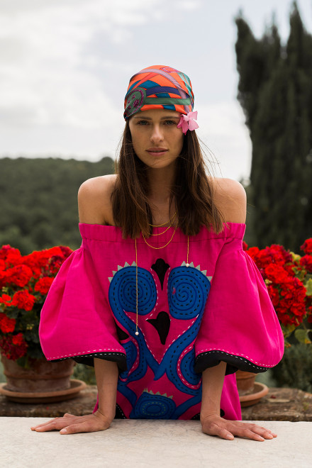 Theia Midi Dress in Fuchsia